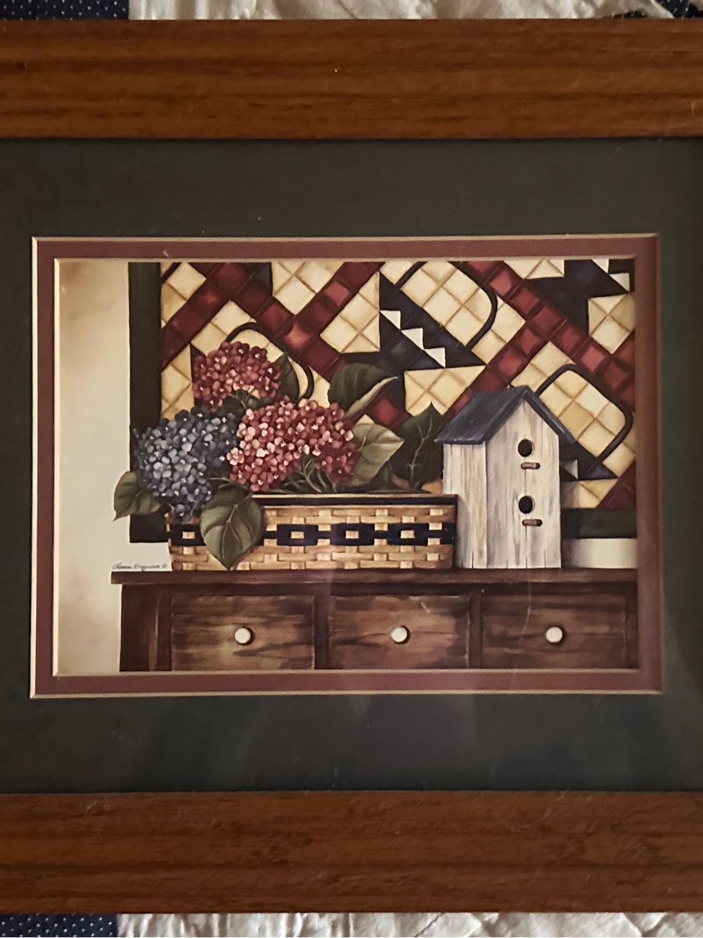 Vintage Laurie Korsgaden Framed Art Print 12 x 10 Wood Frame Glass